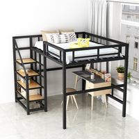 Lit double haut moderne pour la maison chambre à coucher appartement lit haut bas peu encombrant avec bureau au-dessus lit simple double couche en fer design