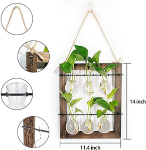 Hot Home & Garden Wooden <b>Stand</b> with 6 Bulb Glass Vases Double Layer Plant Propagation Station Wall Hanging Hydroponics - Product Image 2