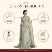Robe de soirée sirène vert sauge, épaules dénudées, broderie florale 3D, manches cape, longueur ras du sol, coupe trompette, robe de cérémonie, personnalisable OEM/ODM