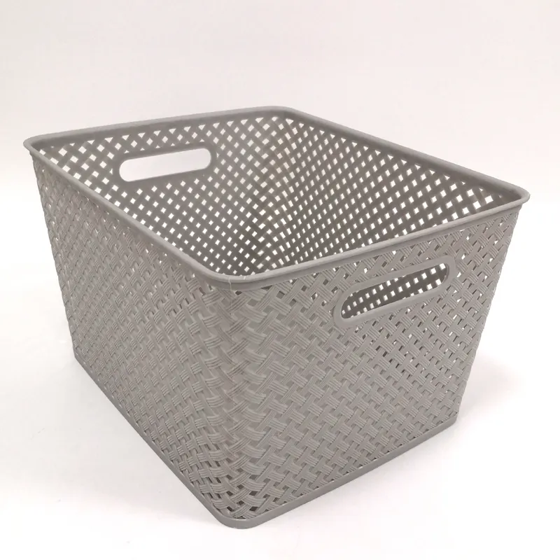 Japan Korean style plastic storage basket simple collection home basket rattan design with lid in build handle