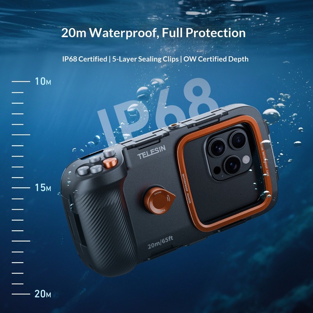 TELESIN 20m for Customizable Diving Case with Remote Control for Mobile Phones Waterproof Protection Compatible