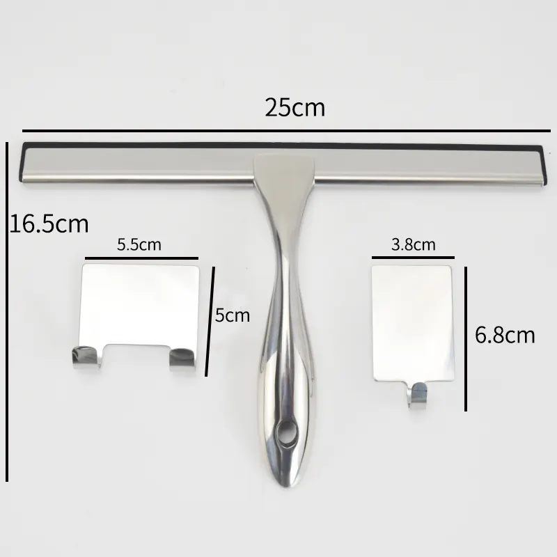 All-purpose Shower Squeegee - Stainless Steel  Shower Squeegee for Shower Doors  Bathroom  Window and Car Glass Silver 2pcs