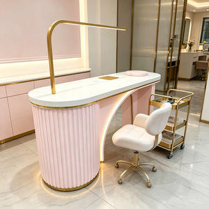 Table à ongles K Light Luxury rose doré, avec éclairage LED incurvé, comptoir en marbre, station de manucure pour salon, mobilier - Product Image 5