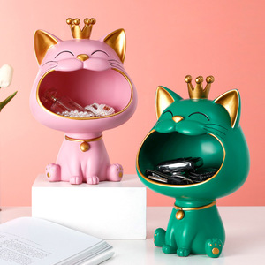 Adorno de Resina con Forma de Gato de Boca Grande, Tema Animal, para Guardar Llaves en la Entrada, Decoración de Sala de Estar, Zapatero, Artesanía de Lujo Ligero - Product Image 3