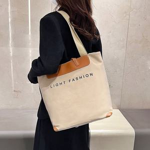 Bonne vente Designer personnalisé poignée en cuir PU grande capacité toile de coton fermeture éclair surdimensionné Shopping sacs fourre-tout - Product Image 4