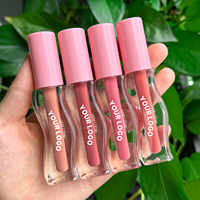 Tubo de Brillo Labial de Vidrio Ondulado, Botella Transparente con Tapa Rosa, Logotipo Personalizado, OEM, Marca Privada, MOQ Bajo, Directo de Fábrica