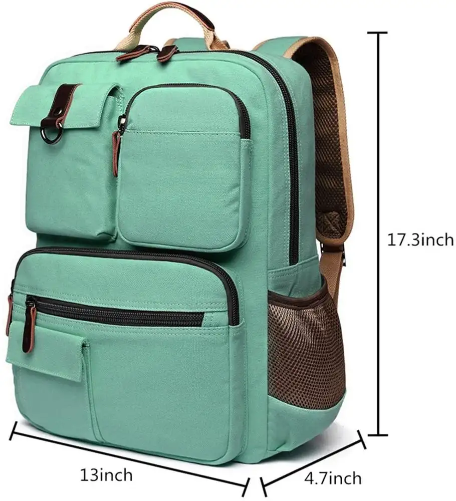 Green Men Women Rucksack Bookbags Canvas Vintage Multifunction Backpacks