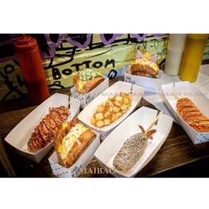 Folding Reciclável Bio Papel Kraft Greaseproof Hot Dog Servindo Bandejas Com Design Aberto Hot Dog Recipientes - Product Image 4