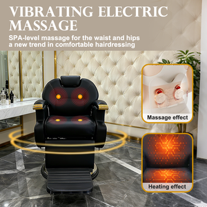 Sillas bereber de cuero negro ajustables Silla de peluquero reclinable giratoria eléctrica con función de calefacción - Product Image 5