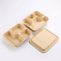 Offre Spéciale : Boîte à lunch jetable biodégradable à 4 compartiments en bagasse de canne à sucre, conteneur alimentaire carré avec couvercle, capacité 1000 ml