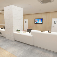 Bureau de réception en forme de L, design moderne, logo personnalisé, respectueux de l'environnement, pour bureau à domicile, hôpital, école, comptoir en bois