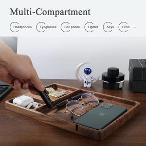 Organisateur de table de <span class=keywords><strong>chevet</strong></span> et de bureau en bois de noyer, plateau à bijoux et plateau de rangement polyvalent avec fente pour câbles, pour hommes et papas - Product Image 3