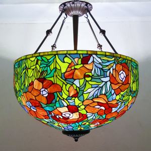 โคมไฟระย้าสไตล์ยุโรปย้อนยุค ลายดอกป๊อปปี้ รุ่นใหม่ ขนาดกลาง ขั้วหลอด E27 สำหรับโรงแรม บาร์ ห้องนั่งเล่น โคมไฟห้อยเพดาน - Product Image 1