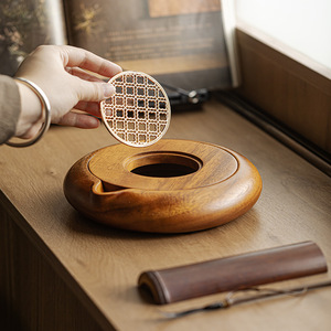 Soporte para tetera de madera de nogal, base de madera maciza para almacenamiento de agua, tapete retro de arcilla púrpura para el cuidado del té, uso doméstico - Product Image 2