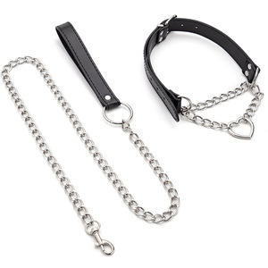 Adult Dog <b>Collar</b> With Chain <b>Leash</b> Adjustable Black For <b>Pet</b> Training - Product Image 3