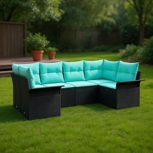 Black Poly <b>Rattan</b> Garden <b>Sofa</b> Set With Cushions 6 Seater Outdoor Furniture Contemporary Design - Product Image 2