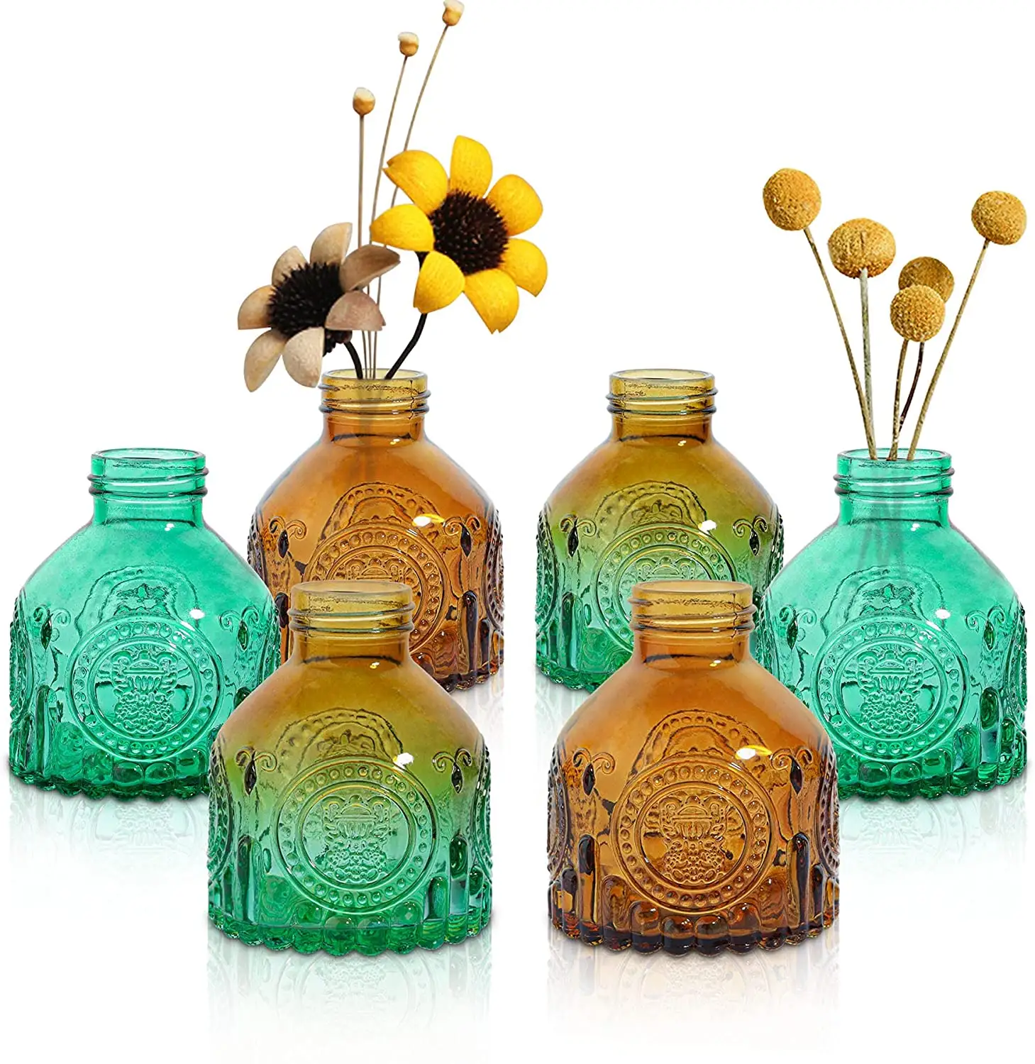 Glass Bud Vases Small Vintage Flower Bottle, Petite Glass Flower Vase for Floral Arrangements