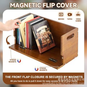 Boîte de rangement en bois pour DVD avec couvercle magnétique, organisateur de médias empilable pour CD, DVD, cassette vidéo, affichage rectangulaire marron - Product Image 4
