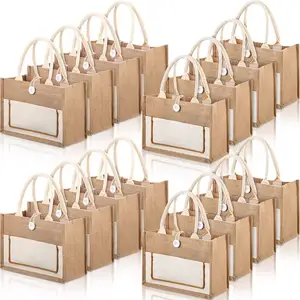 Heavy-Duty Durable Bamboo Handles Jute Sling Storage Bag with Letter Pattern for Wedding Storage