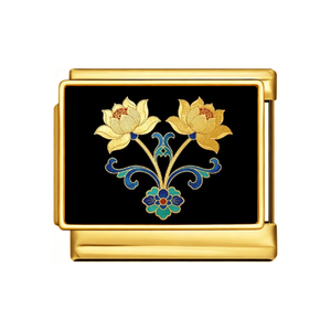 Black <strong>Background</strong> Plant Peony Lotus Stainless Steel Square Pendant Modular Bracelet DIY Accessories Jewelry Wholesale - Product Image 3