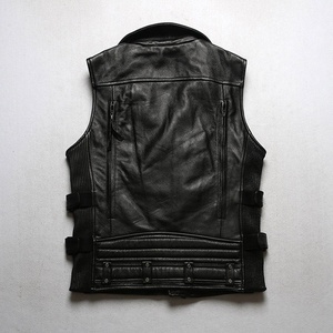 <span class=keywords><strong>Gilet</strong></span> en cuir véritable pour homme, veste sans manches en cuir de vache, veste de moto en polyester à <span class=keywords><strong>fermeture</strong></span> éclair diagonale personnalisée, mode extérieure - Product Image 6