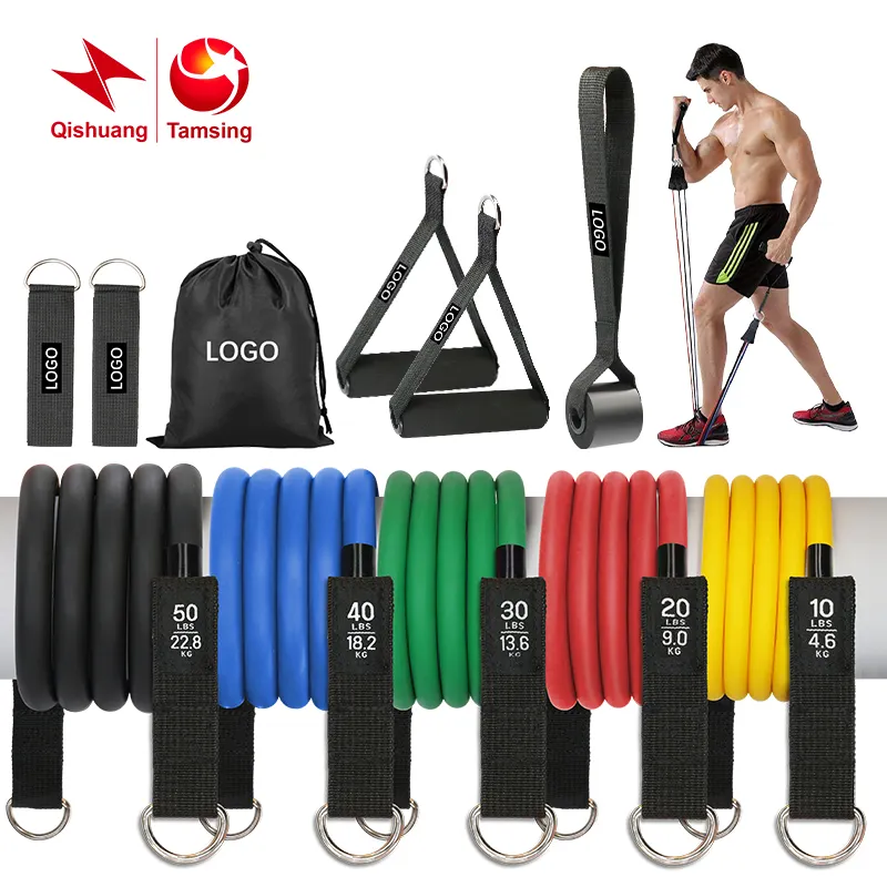 Multifunktionales Trainingsgummi-Expansionsgerät Übungselastisches Ziehseil mit Trainingsstange 11-teiliges/Set Fitness Widerstands-Schlauchband-Set