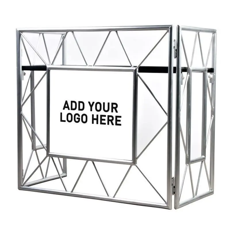 Alüminyum Equinox kafes standında katlanabilir DJ Pro olay standında hafif ön ekran ile özel Logo DJ masa