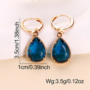 Boucles d'oreilles pendantes tendance plaquées or avec cristal bleu en forme de goutte de 3,5 cm, bijoux pour femme, cadeau de fête - Product Image 6