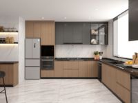 Ensemble d'armoires de cuisine en bois massif, design moderne et luxueux, finition en bois de noyer naturel, armoires de cuisine