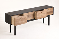 Buffet moderne en bois de bouleau massif noir à 4 portes, meuble de rangement de grande capacité pour salon