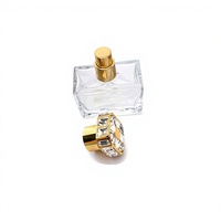 Flacon de parfum carré vide en verre de luxe de 30 ml, 50 ml, 100 ml avec capuchon pulvérisateur estampé or pour crème visage et gouttes pour les yeux – Vente en gros