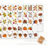 Mahjong de Noël Orange, Mahjong Américain Thème Thanksgiving, Tuiles en Acrylique, 160 Pièces au Total, Boîte en Carton pour la Famille