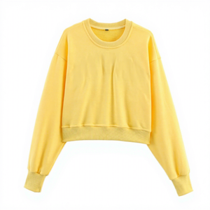 เสื้อสเวตเชิ้ตผู้หญิงสีเหลืองทรงโอเวอร์ไซส์ คอกลม ระบายอากาศได้ดี แขนยาวทรงหลวม ผ้าถักเนื้อฝ้าย สีพื้น สำหรับฤดูหนาว - Product Image 1