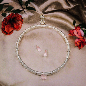 Parure de bijoux deux pièces pour femme, plaqué platine, avec zircone jaune rose étincelante taille fleur de glace, pour mariage et fiançailles - Product Image 3