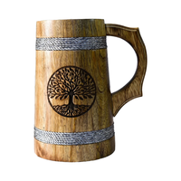 Chope à bière en corne de viking polie, écologique, authentique style nordique avec support en bois pour mariage, maison, hôtel, en provenance d'Inde