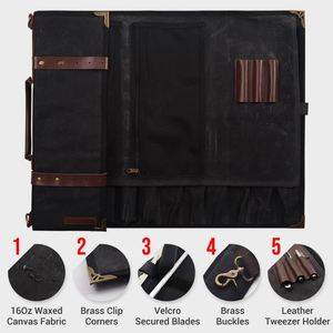 Échantillon gratuit : Étui décontracté pour couteaux de chef, 10 emplacements pour couteaux et une grande poche zippée, durable, en toile 10oz. - Product Image 4