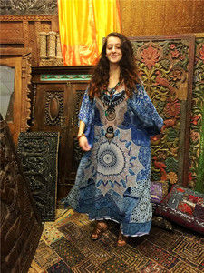 Batik stampa Kimono in cotone tessuto marocchino caftano copricostre abito da spiaggia - Product Image 3