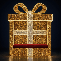 Guirlande lumineuse LED dorée blanc chaud CE IP65 pour arche de prieuré, avec bancs intégrés et motif boîte cadeau de Noël