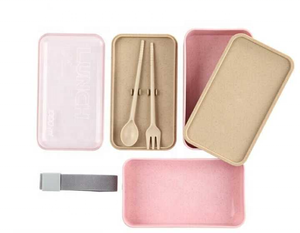 Fiambrera Bento de plástico con tapa plana Rectangular de trigo y paja, contenedor a prueba de fugas - Product Image 1