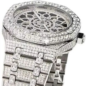 남성용 럭셔리 고급 스테인리스 스틸 VS 모이사나이트 스켈레톤 힙합 시계 기계식 무브먼트 20mm 밴드 폭 앤티크 글래스 - Product Image 2