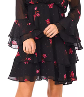 Robe Courte Fleurie à Manches Longues et Volants pour Femme, Col Rond, Taille Élastique en Satin, Respirante, Idéale pour les Sorties Quotidiennes, les Fêtes et le Shopping