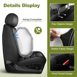 Nouvelles housses de siège de voiture en cuir noir 5 places 12V ensemble complet compatible avec les camionnettes <span class=keywords><strong>Ford</strong></span> F150/F250/F350/F450 2009-2025 - Product Image 6