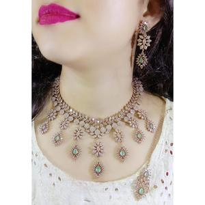 Premium Quality Star Cut CZ Necklace <b>Set</b> In Mehendi Polish AD <b>Jewellery</b> Luxury Necklace <b>Set</b> For Party Wear Weddings - Product Image 4