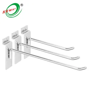 Ganchos de metal de fio único de prata, produtos de exibição, suporte de slatwall