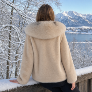 Cappotto di Lusso in Pelliccia di <span class=keywords><strong>Visone</strong></span> <span class=keywords><strong>Bianco</strong></span> Puro e Volpe Argentata per Donna, Autunno-Inverno 2026 - Product Image 2