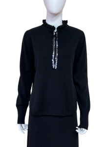 Maglione invernale da donna personalizzato in puro Cashmere stile Casual allentato con collo increspato e <span class=keywords><strong>paillettes</strong></span> di colore nero - Product Image 2