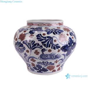 RZKR64 <span class=keywords><strong>canard</strong></span> mandarin en porcelaine <span class=keywords><strong>bleu</strong></span> et blanc Antique sous-émaillé lotus rouge jouant avec Pot de fleur en céramique d'eau - Product Image 4