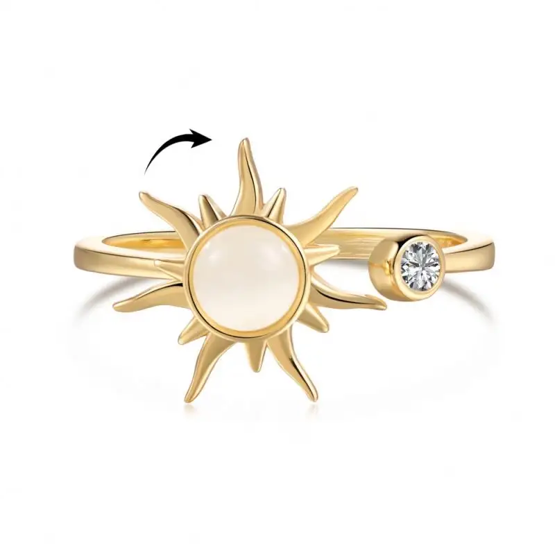 Dylam Cz Rotatable Anxiety Ring Open Charm Best Friend Gift Jewelry Waterproof S925 Silver 18K Gold Sunflower Rings For Women