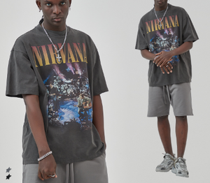 <span class=keywords><strong>T</strong></span>-<span class=keywords><strong>shirt</strong></span> Homme Nouvelle Collection Printemps-É<span class=keywords><strong>t</strong></span>é Effet Délavé Rétro Tendance Impression Numérique Directe Manches Courtes Motif Groupe <span class=keywords><strong>Nirvana</strong></span> - Product Image 5