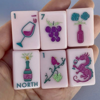 Jeu de Mahjong Américain Créatif en Acrylique Rose avec Motif Bouteille de Vin et Raisins, 160 Tuiles, Jeu de Société pour les Réunions
